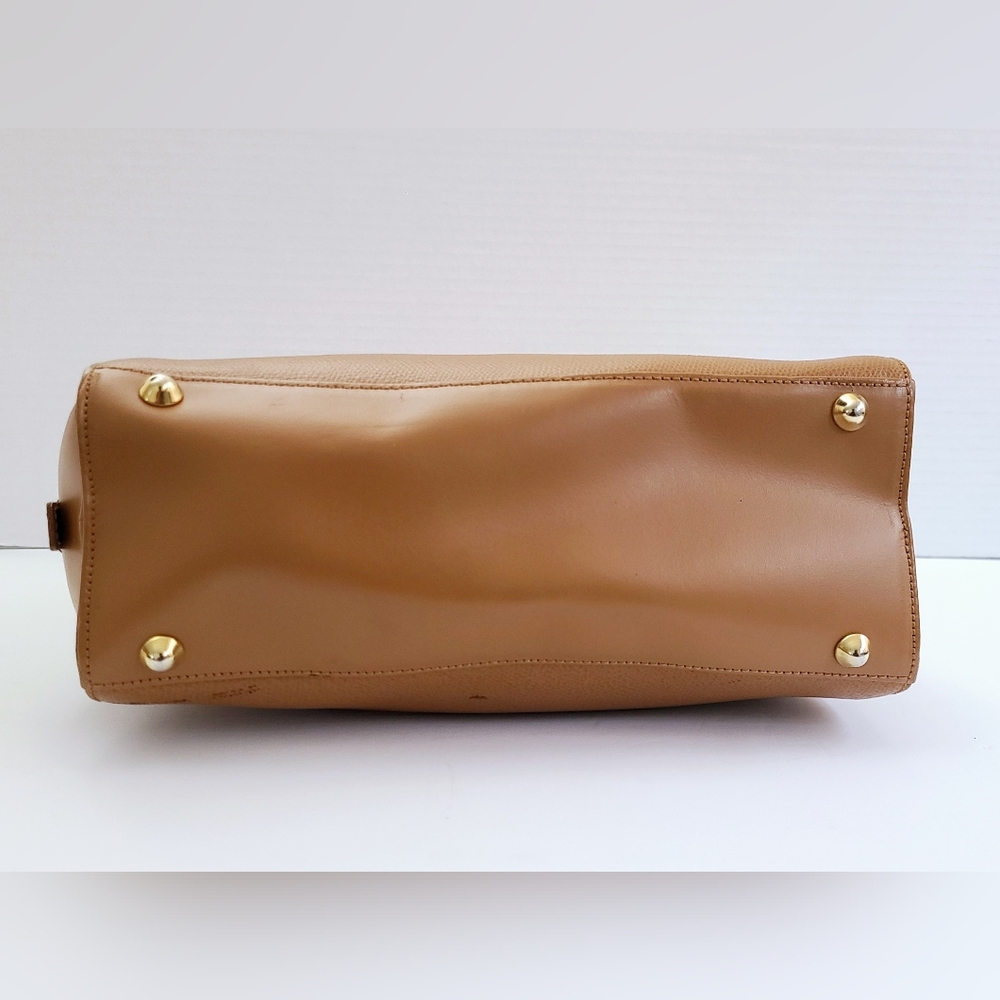 Classic Tan Structured Satchel Handbag - Women's Tote - Picture 8 of 14